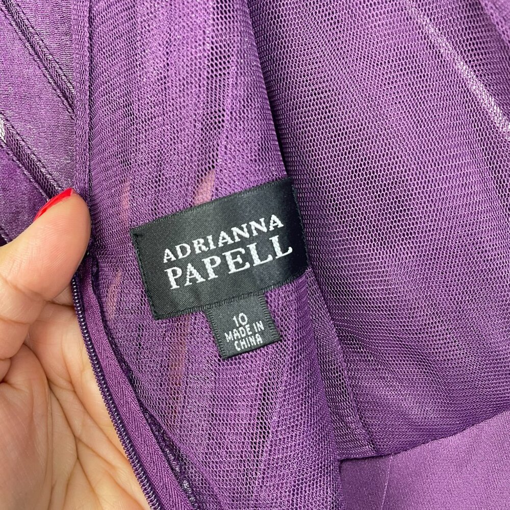 Adrianna Papell Dress Womens 10 Purple Shutter Pleat Mini Short V Neck Formal - Picture 4 of 10